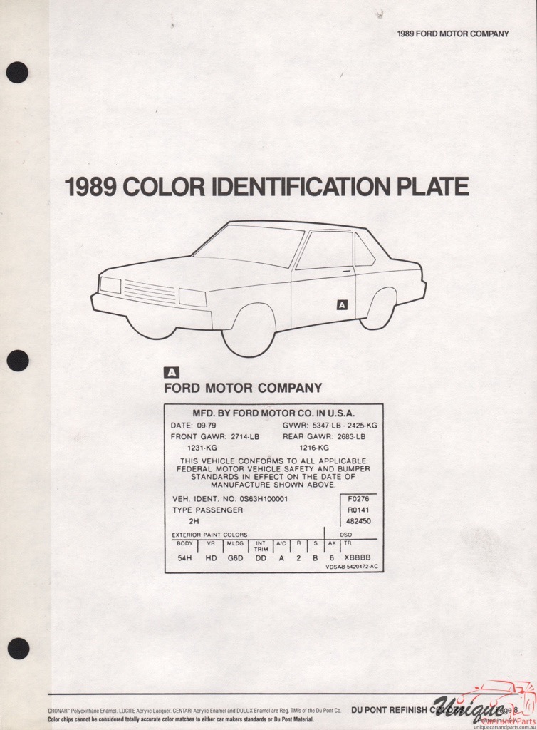 1989 Ford Paint Charts DuPont 13